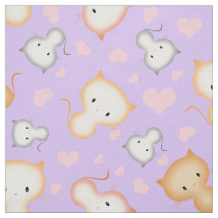 Cute Kitty Cats en Hartjes Patroon Stof