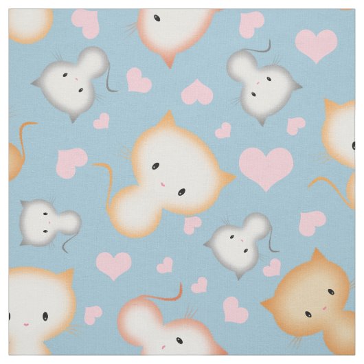 Cute Kitty Cats en Hearts Pattern Stof (Swatch)