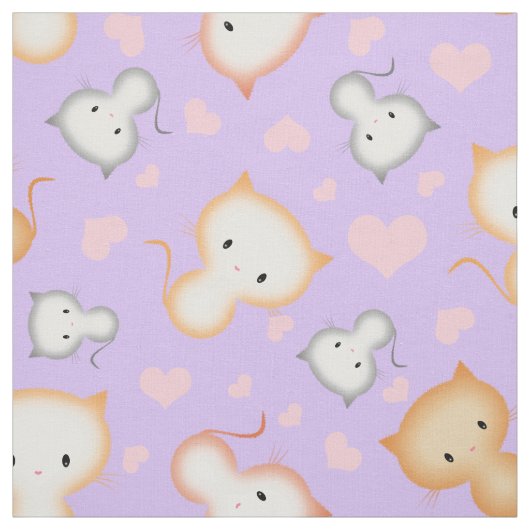 Cute Kitty Cats en Hearts Pattern Stof (Swatch)