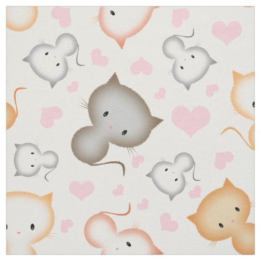 Cute Kitty Cats en Hearts Pattern Stof (Swatch)