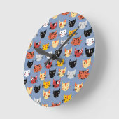 Cute Kitty Cats Fun Pattern Blue Ronde Klok (Hoek)