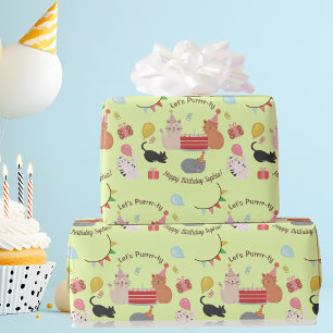 Cute Kitty Cats Laten we Purrrr-ty Kinders Verjaar Cadeaupapier