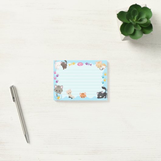 Cute Kitty Cats Paprint Baby Light Blue Post-it® Notes (Kantoor)