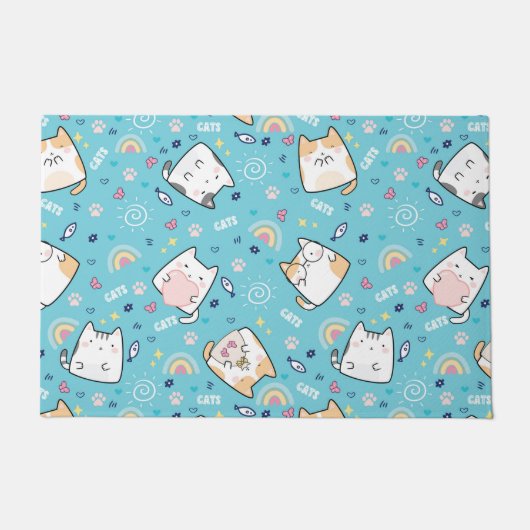 Cute Kitty Cats Whimsical Patroon Deurmat (Voorkant)