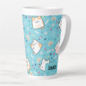 Cute Kitty Cats Whimsical Patroon Latte Mok (Rechterhoek)