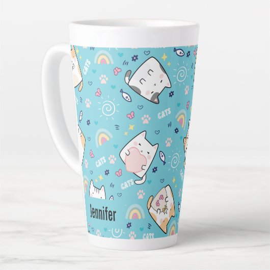 Cute Kitty Cats Whimsical Patroon Latte Mok (Linkerhoek)
