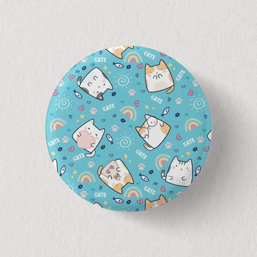 Cute Kitty Cats Whimsical Patroon Ronde Button 3,2 Cm (Voorkant)