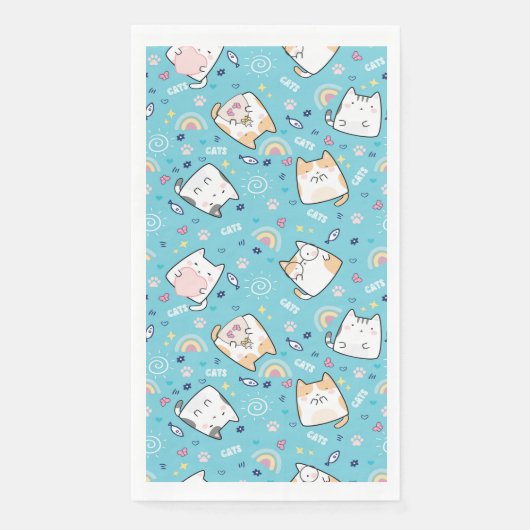 Cute Kitty Cats Whimsical Patroon Servet (Voorkant)
