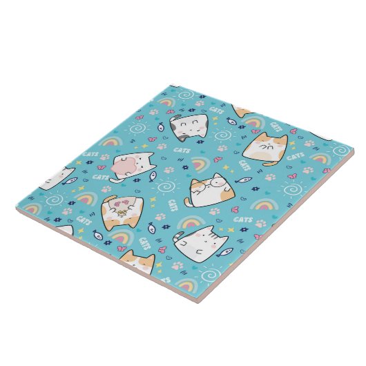 Cute Kitty Cats Whimsical Patroon Tegeltje (Zijkant)