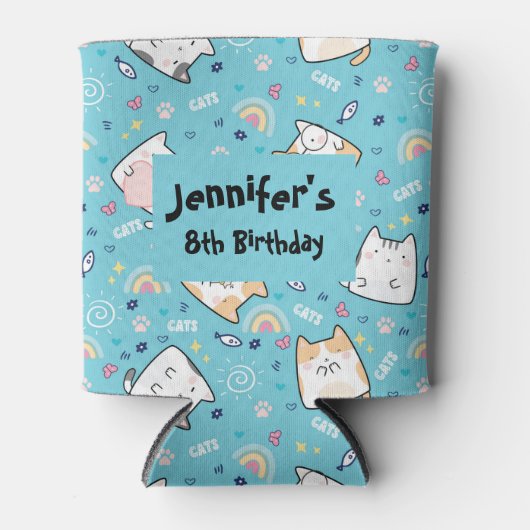 Cute Kitty Cats Whimsical Pattern Birthday Event Blikjeskoeler (Voorkant)