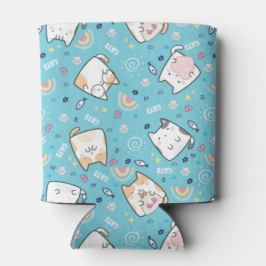Cute Kitty Cats Whimsical Pattern Birthday Event Blikjeskoeler (Achterkant)
