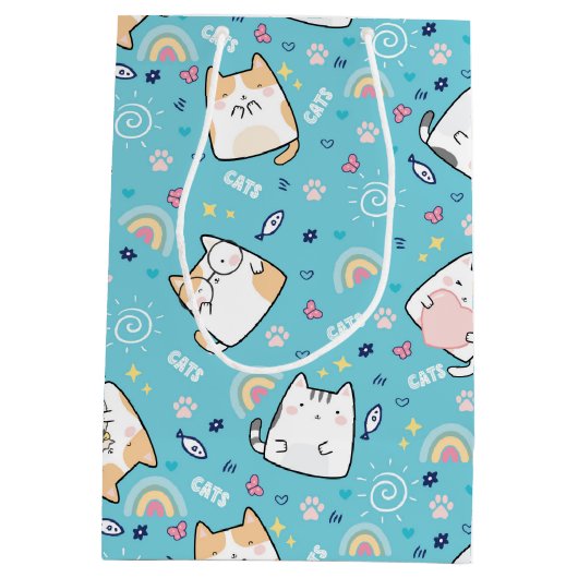 Cute Kitty Cats Whimsical Pattern Happy Birthday Medium Cadeauzakje (Achterkant)