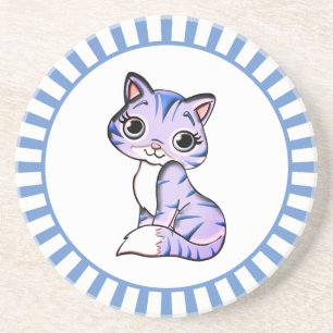 Cute kitty kat cartoon & blauwe stralen onderzette zandsteen onderzetter
