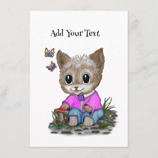 Cute Kitty Kat en Vlinder Informatiekaartje (Voorkant)