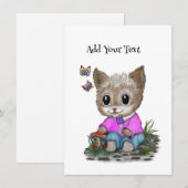 Cute Kitty Kat en Vlinder Informatiekaartje (Voorkant / Achterkant)