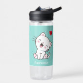 Cute Kitty Kat & Hart op Lichtblauw Waterfles (Links)