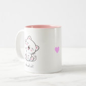 Cute Kitty Kat & Hart op Wit Tweekleurige Koffiemok (Voorkant links)