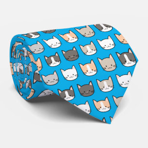 Cute Kitty Kat Patroon Op Een Blauwe Stropdas