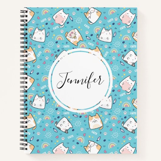 Cute Kitty Kat Patroon Whimsisch Notitieboek (Voorkant)