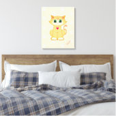 Cute Kitty Kat & Poot Patroon op Koraal Canvas Afdruk (Insitu (Slaapkamer))