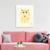 Cute Kitty Kat & Poot Patroon op Koraal Canvas Afdruk (Insitu (Woonkamer))