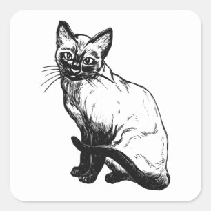 Cute Kitty Kitten Illustratie Zwarte Witte Kat Vierkante Sticker