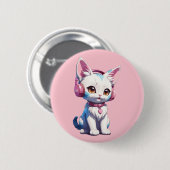 Cute Kitty met Hoofdtelefoon Magie Ronde Button 5,7 Cm (Voorkant /achterkant)