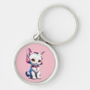 Cute Kitty met koptelefoon Magie Sleutelhanger