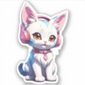 Cute Kitty met koptelefoon Magie Sticker (Voorkant)