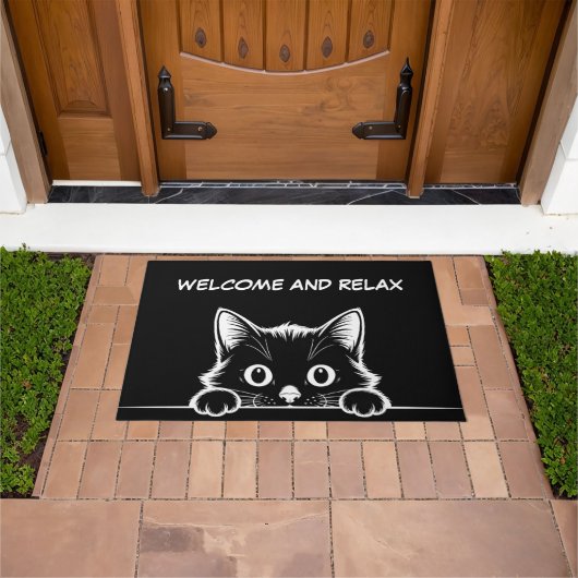 Cute Kitty Minimalistisch Design - KAT 1 + tekst Deurmat (Buiten)