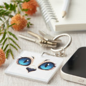 Cute Kitty Ogen Close-up Cartoon Kat Gezicht Illus Sleutelhanger (Voorkant Rechts)