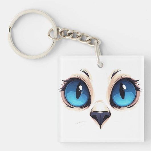 Cute Kitty Ogen Close-up Cartoon Kat Gezicht Illus Sleutelhanger (voorkant)