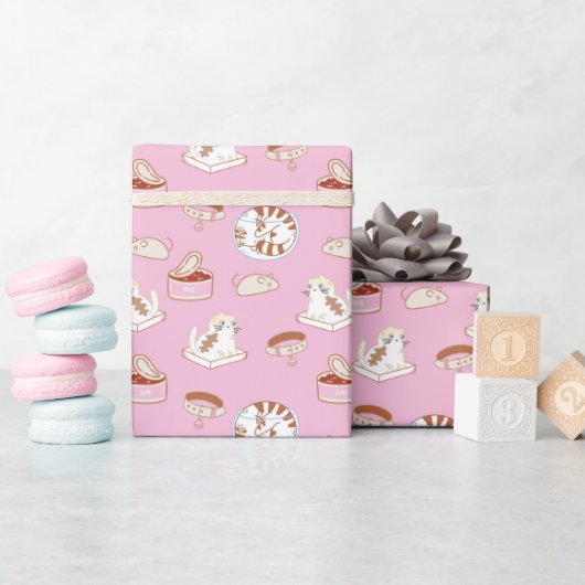 Cute Kitty Patroon In Roze Inpakpapier (Baby Shower)