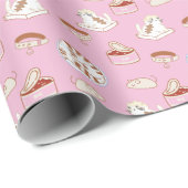 Cute Kitty Patroon In Roze Inpakpapier (Rol Hoek)