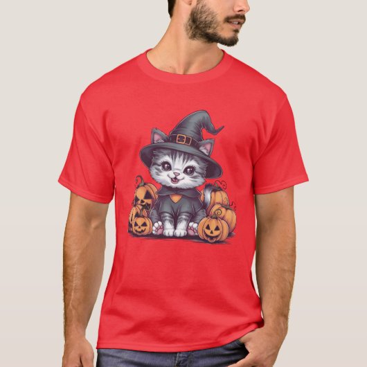 Cute Kitty Posing with Pumpkin Adorable Fall Cat S T-shirt (Voorkant)