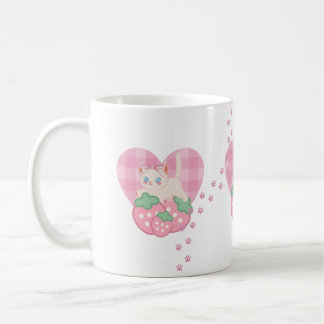 Cute Kitty & Strawberry Roze Hart Koffiemok - Ka