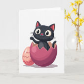 Cute Kitty Uitkomst Dag Kaart (Gele Bloem)