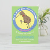 Cute kiwi springende cartoon kaart (Staand voorkant)