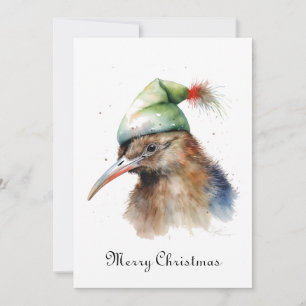 Cute Kiwi Vogel in Kerst Elf Hoed, op maat gemaakt Feestdagenkaart