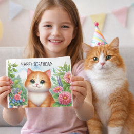 Cute kleindochter kat en bloemen wenskaart kaart
