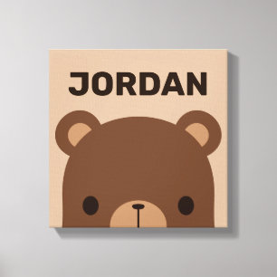Cute Kleine Bruine Beer met Gepersonaliseerde Naam Canvas Afdruk