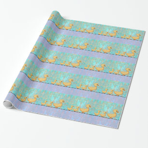 Cute Kleine Eendjes op Paarse Teal Damast Cadeaupapier