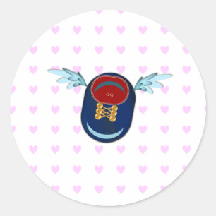 Cute kleine gevleugelde schoen cartoon en roze har ronde sticker