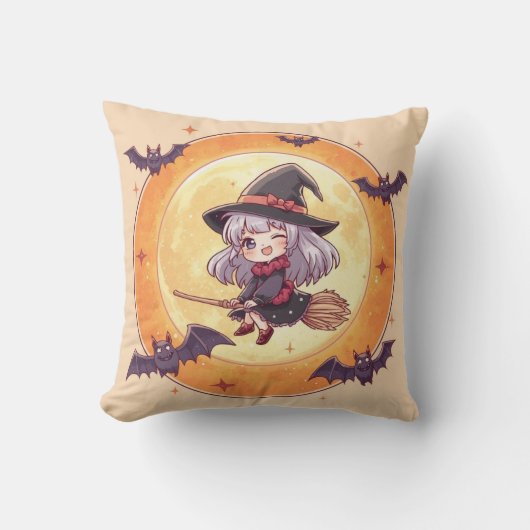 Cute Kleine Heks Halloween Kussen (Voorkant)