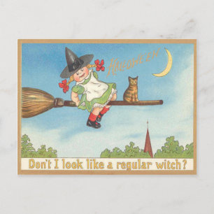 Cute Kleine Heks Kat Halve Maan Bezem Briefkaart