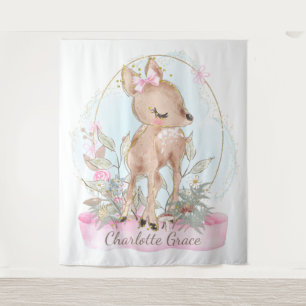 Cute Kleine Herten Meisje Baby Shower Achtergrond Wandkleed