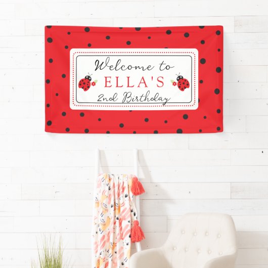 Cute Kleine Lieveheersbeestje Kinderen Verjaardags Spandoek (Insitu)