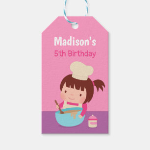 Cute Kleine Meisje Bakken Chef Verjaardagsfeestjes Cadeaulabel