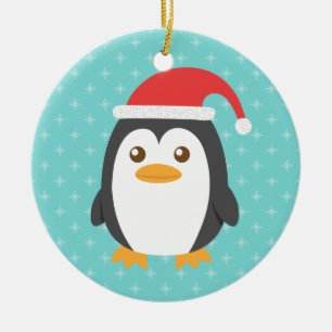 Cute Kleine Pinguïn met Kerstmuts voor Kerstmis Keramisch Ornament