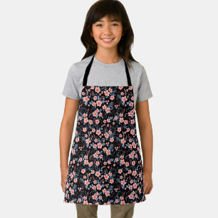 Cute kleine roze bloem met zwarte achtergrond schort